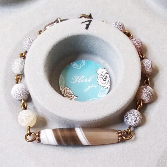 Hamsa Hand Blessing Bracelet! Lovely Shades of Brown! Mixed Agate Beads + Copper - Picture 7 of 10